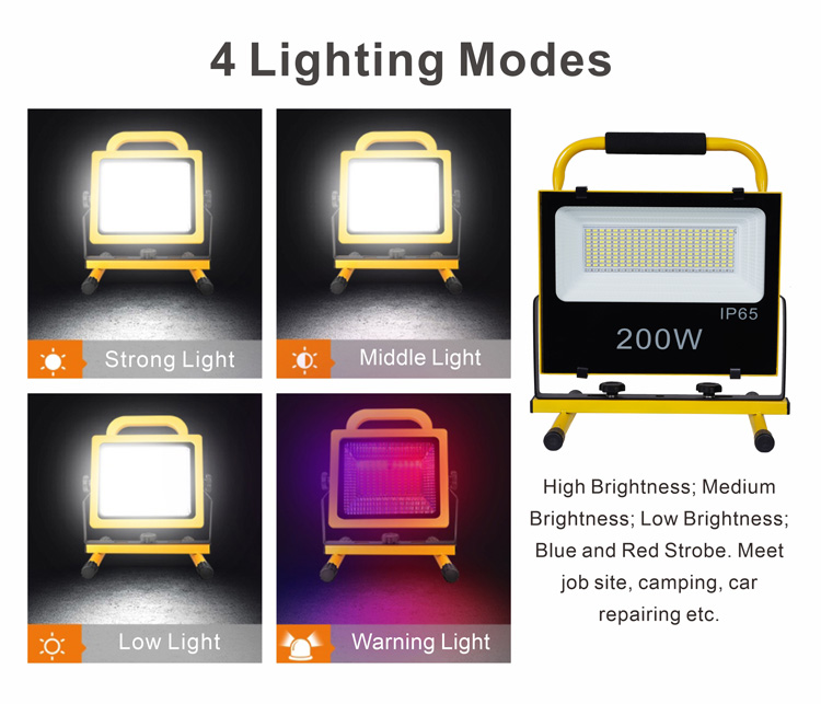 200W LED可充电泛光灯 批发便携式LED投光灯_asiagame集团