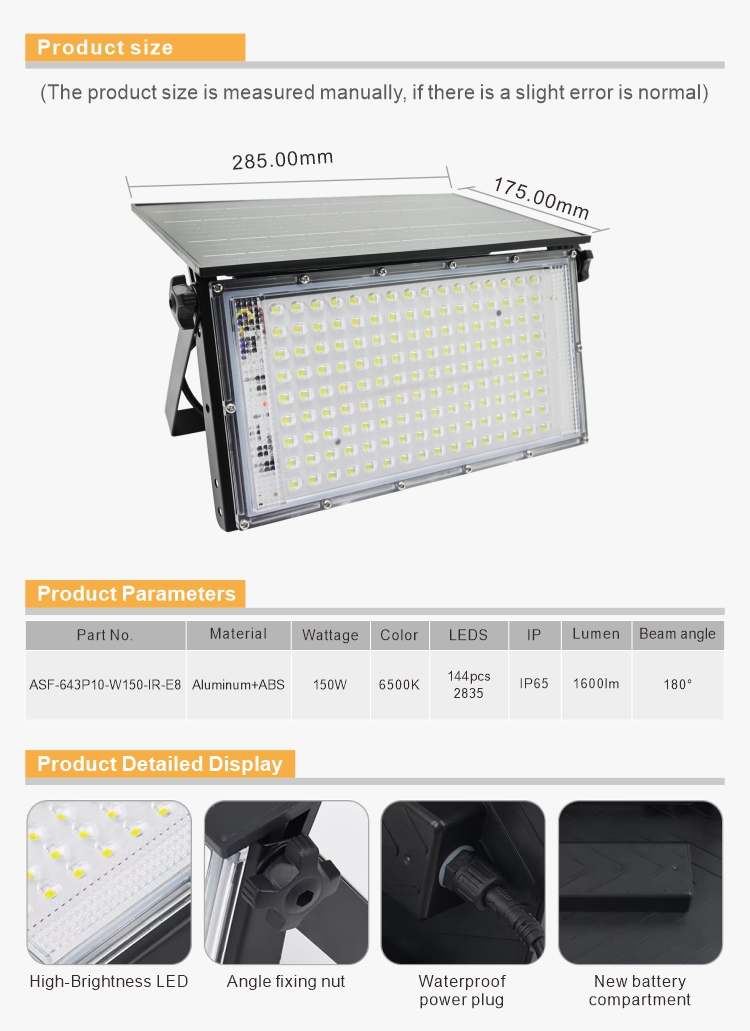 超薄户外太阳能 150W LED泛光灯太阳能庭院灯_asiagame集团
